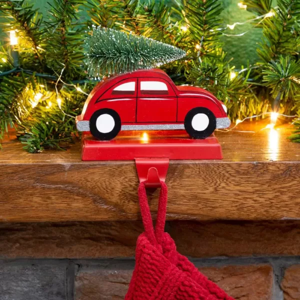 Glitzhome 5.31 in. H Wooden/Metal Red Car Stocking Holder