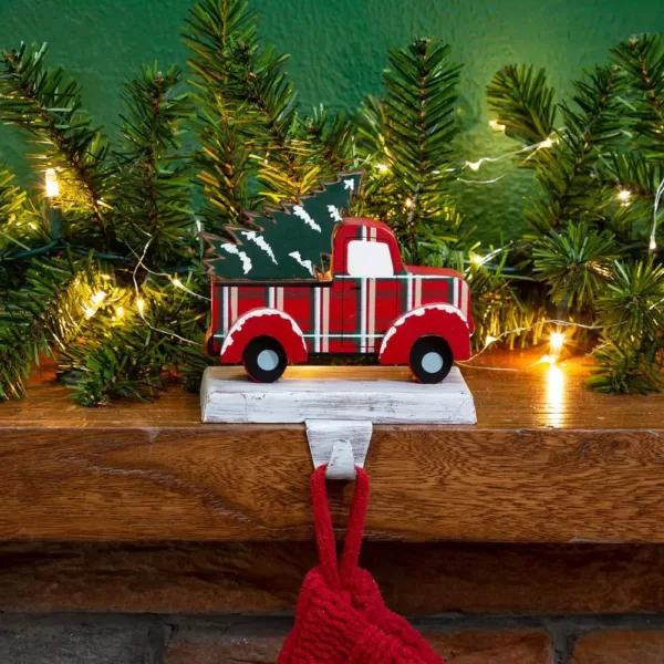 Glitzhome 6.12 in. H Wooden/Metal Red Truck Stocking Holder