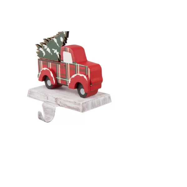 Glitzhome Wooden/Metal Red Car and Truck Stocking Holder (Set of 2 )