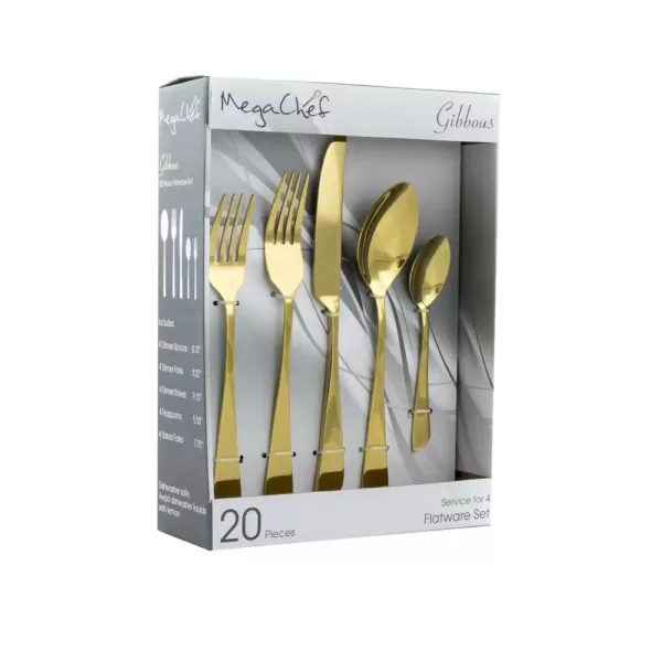 MegaChef Gibbous 20-Piece Gold Stainless Steel Flatware Set (Service for 4)