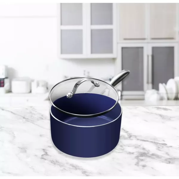 GRANITESTONE Classic Blue 2.5 qt. Aluminum Ultra-Durable Non-Stick Diamond Infused Saucepan with Glass Lid