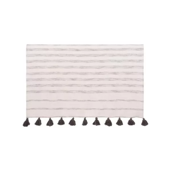 3R Studios Cream with Grey Stripes and Tassels Cotton Woven Throw Blanket