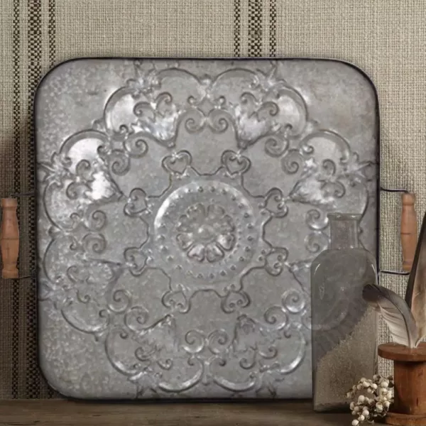 Benjara Classic Fashioned Ravello Square Gray Wood and Iron Tray