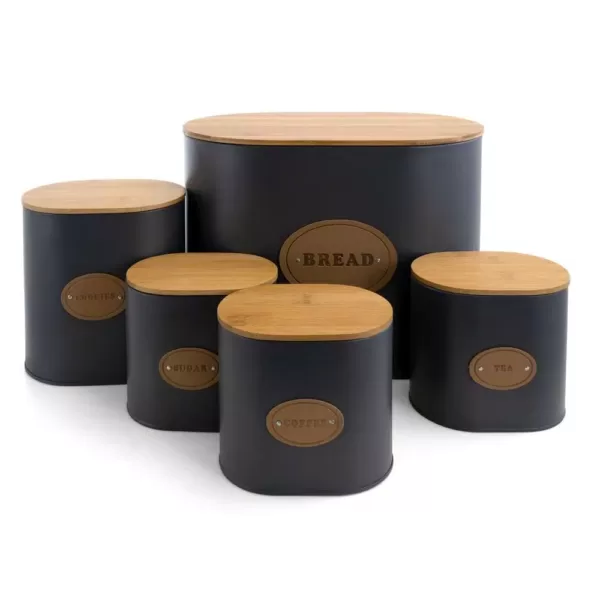 MegaChef Kitchen Food Storage and Organization 5-Piece Canister Set with Bamboo Lids