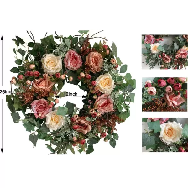 Glitzhome 26 in. Unlit Green Artificial Wreath with Roses