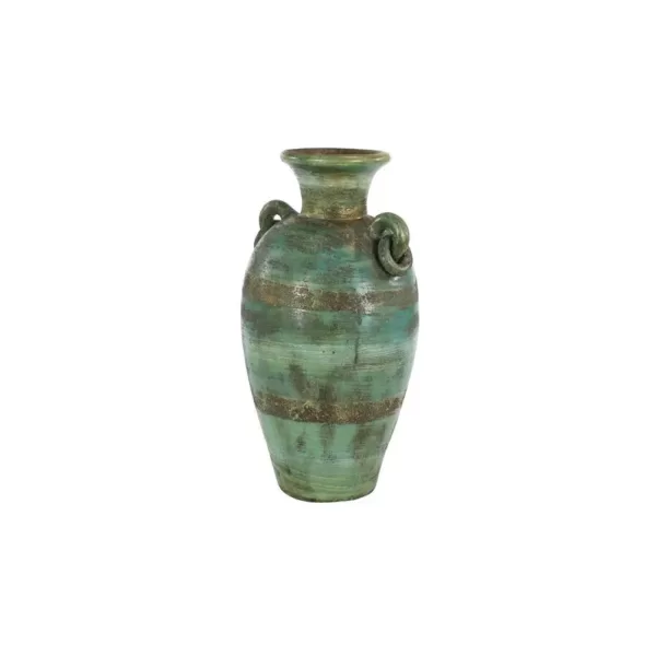 LITTON LANE Distressed Green, Black, and Yellow Terracotta Amphora Decorative Vase