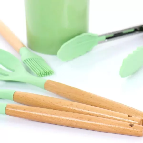 MegaChef Mint Green Silicone and Wood Cooking Utensils (Set of 12)