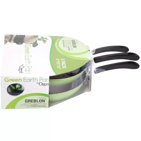 Ozeri Green Earth 3-Piece Aluminum Ceramic Nonstick Frying Pan Set in Green