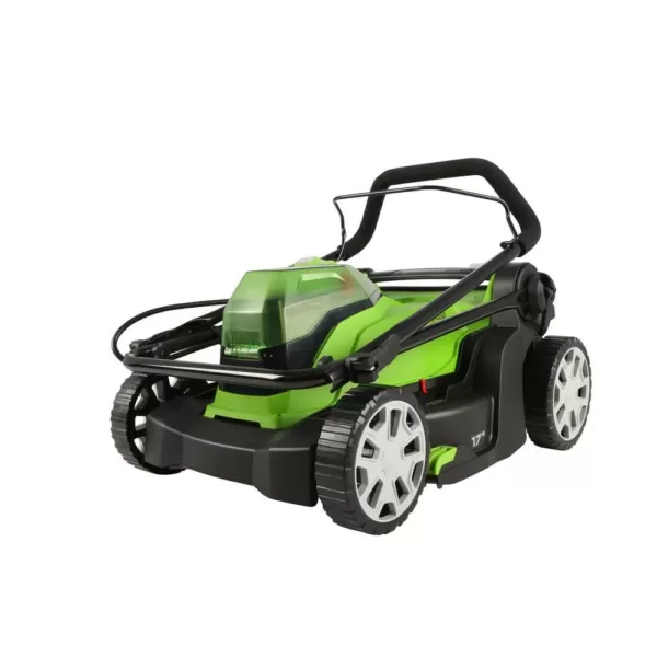 Greenworks 17 in. 48-Volt (2 x 24V) Battery Cordless Walk Behind Push Lawn Mower w/ 4.0 Ah Batteries & Dual Port Charger MO48B2210