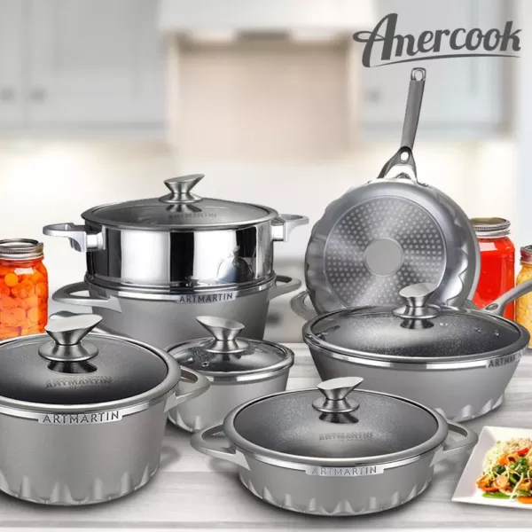 AMERCOOK 11 in. Artmartin Sauce Pan and Glass Lid Non-Stick Ceramic Coated Pot, Induction Bottom