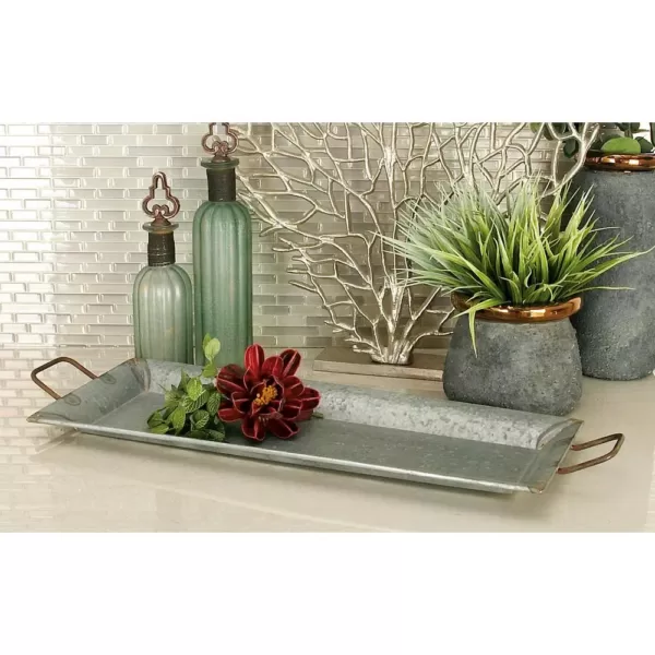 LITTON LANE Farmhouse Galvanized Metallic Rectangular Metal Serving Trays (Set of 2)