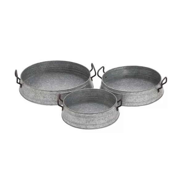 LITTON LANE Farmhouse Rustic Gray Decorative Planter Trays (Set of 3)