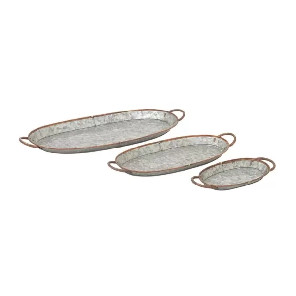 LITTON LANE Farmhouse Hammered Gray Decorative Trays (Set of 3)