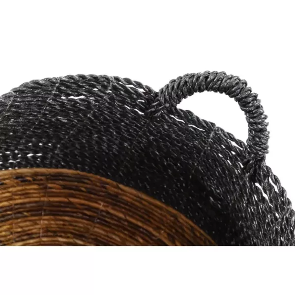 LITTON LANE Round Banana Leaf and Polypropylene Storage Wicker Baskets with Handles (Set of 2)