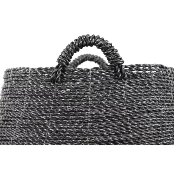 LITTON LANE Round Banana Leaf and Polypropylene Storage Wicker Baskets with Handles (Set of 2)