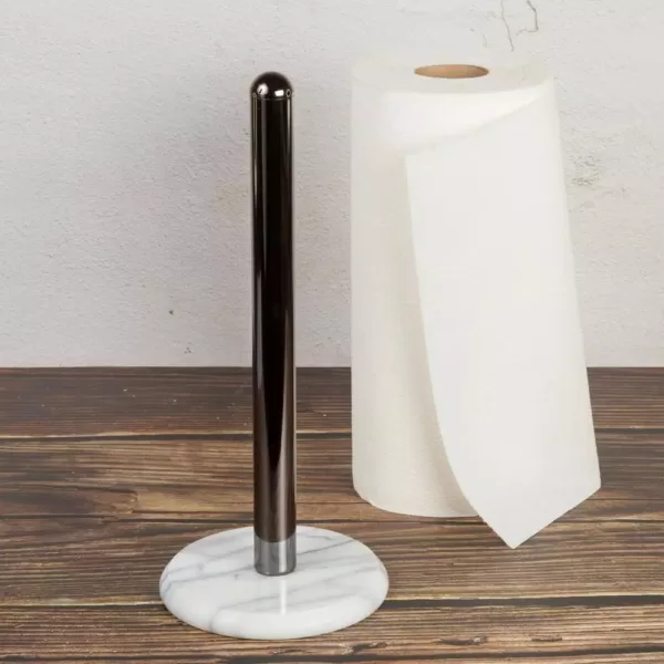 Creative Home 2-Tone Paper Towel Holder with Gunmetal Metal Pole Natural Marble Base 5-1/2 in. Dia x 12 in. H