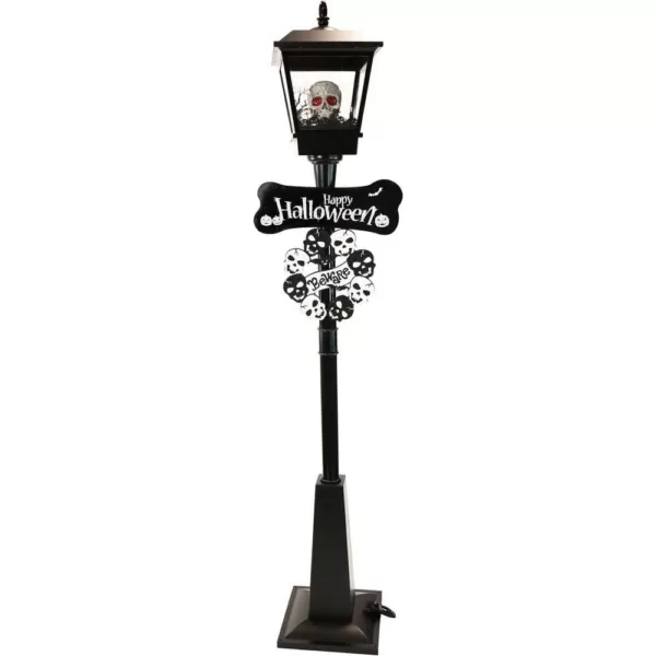 Haunted Hill Farm 71 in. Black Gruesome Skull Lamp Post with Animation and Spooky Music