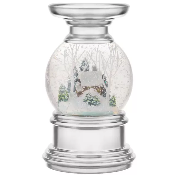 Haute Decor 7.5 in. Log Cabin Snowburst Animated Snow Globe Candleholder Log Cabin