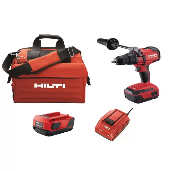 Hilti 22-Volt Lithium-Ion 1/2 in. Cordless Brushless Hammer Drill Driver SF 6H Kit with 2 Batteries, Charger and Bag