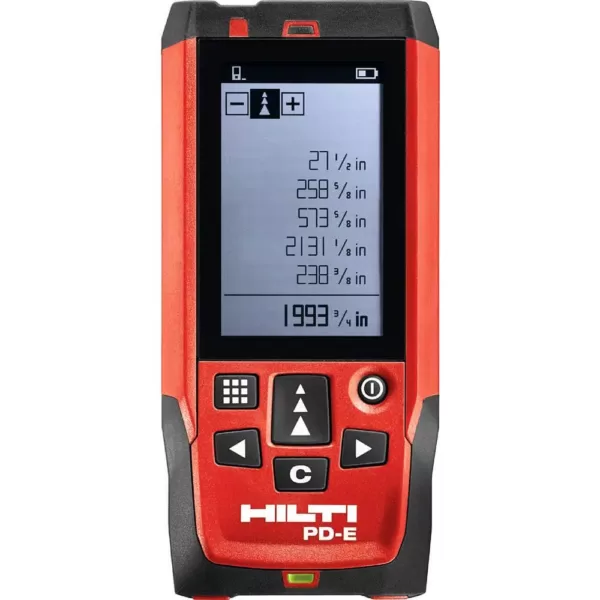 Hilti 656 ft. PD-E Laser Range Meter with (2) AAA Batteries, Hand Strap and Pouch