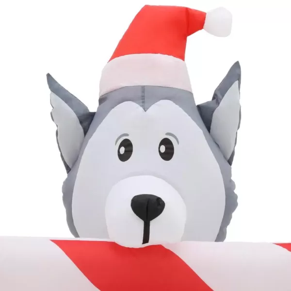 Home Accents Holiday 8 ft. W Pre-Lit Giant Airblown Inflatable Christmas Puppies with Candy Cane Scene