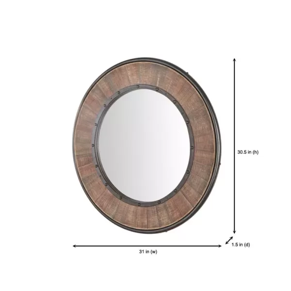 Home Decorators Collection Medium Round Farmhouse Accent Mirror with Wood Finish (31 in. Diameter)