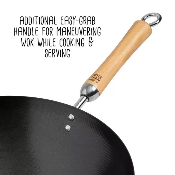 Honey-Can-Do Joyce Chen 14 in. Black with Birchwood Handle Carbon Steel Non-Stick Wok