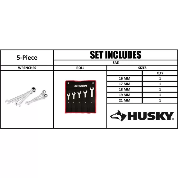 Husky Large Metric Flex Head Ratcheting Wrench Set (5-Piece)