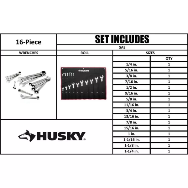 Husky Master SAE Ratcheting Wrench Set (16-Piece)