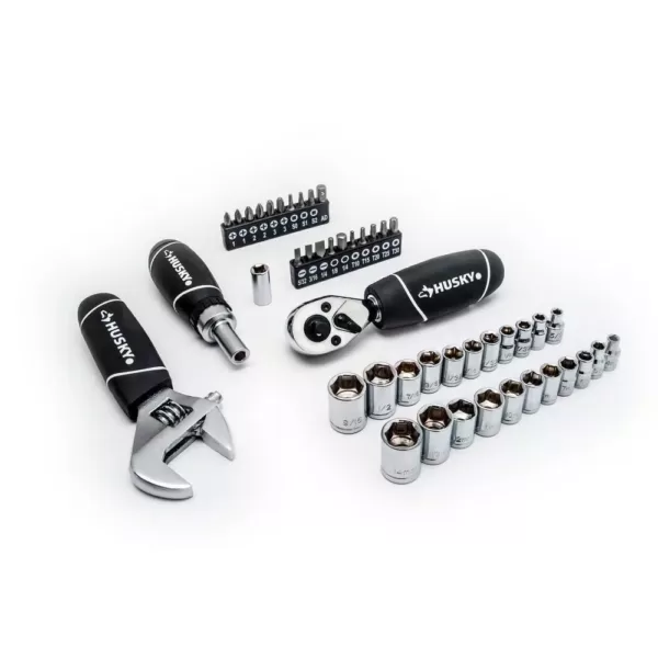 Husky 1/4 in. and 3/8 in. Stubby Ratchet and Socket Set (46-Piece)