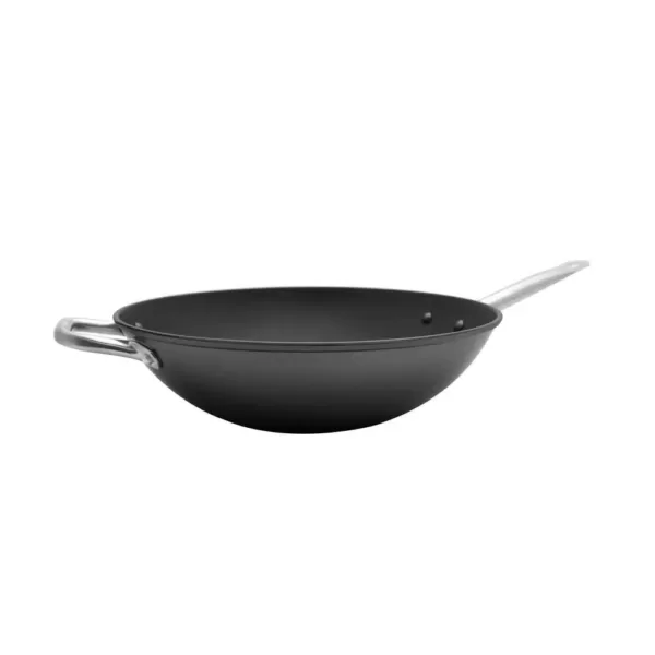 IMUSA 14 in. Light Cast Iron Pre-Seasoned Wok with Helper Handle