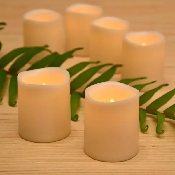 LUMABASE LED Amber Battery Operated Mini Pillar Candles Set of 6