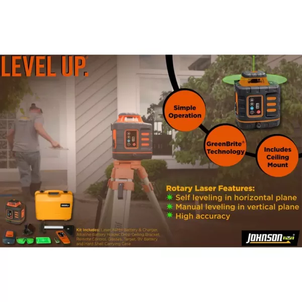 Johnson Self-Leveling Rotary Laser Level with GreenBrite Technology