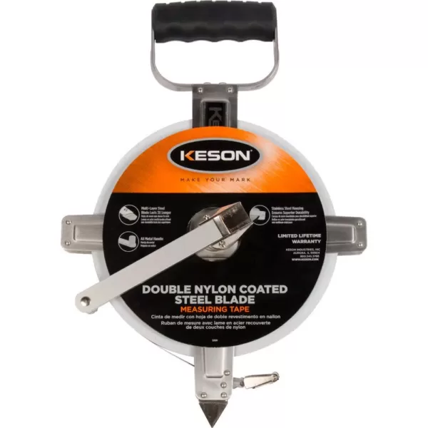 Keson 200 ft. Steel Open Reel Tape Measure, Stainless Steel Housing, SAE