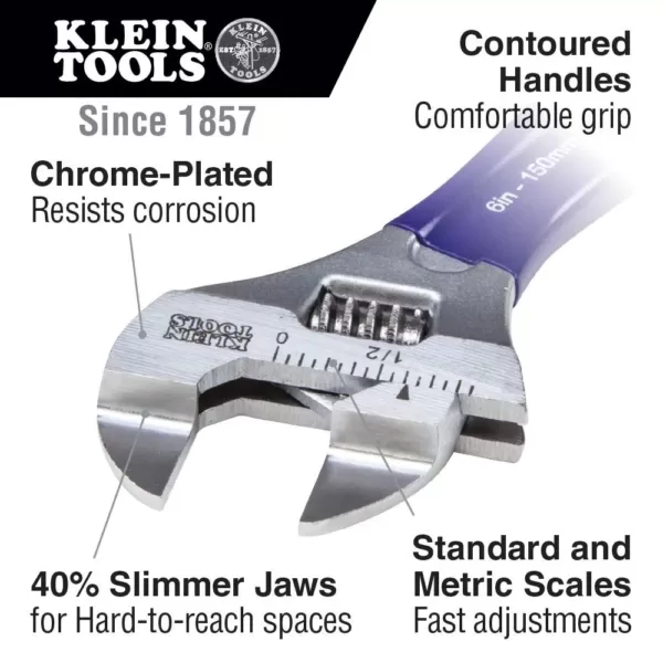 Klein Tools 8 in. Slim-Jaw Adjustable Wrench