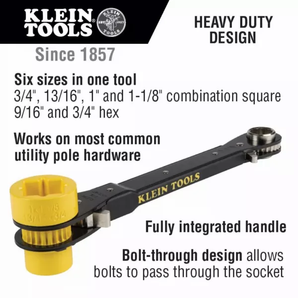 Klein Tools 5-in-1 Heavy Duty Racheting Lineman's Wrench