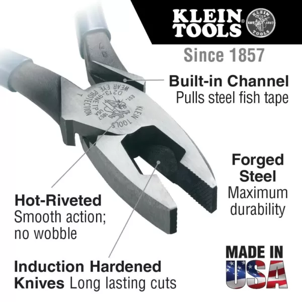 Klein Tools 9 in. Journeyman High Leverage Side Cutting Pliers for Fish Tape Pulling