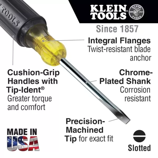 Klein Tools 5/16 in. Flat Head Screwdriver with 6 in. Square Shank- Cushion Grip Handle