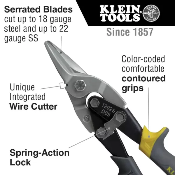 Klein Tools Straight Cutting Aviation Snips with Wire Cutter