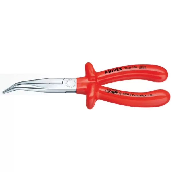 KNIPEX 8 in. 1000-Volt Insulated Angled Long Nose Pliers with Cutter and Chrome Plating in Red