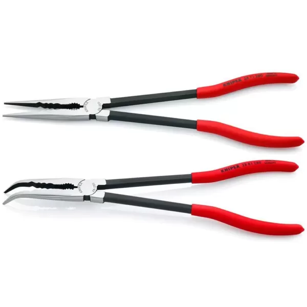 KNIPEX 11 in. Extra Long Straight and Angled Needle Nose Pliers Set with Storage Pouch