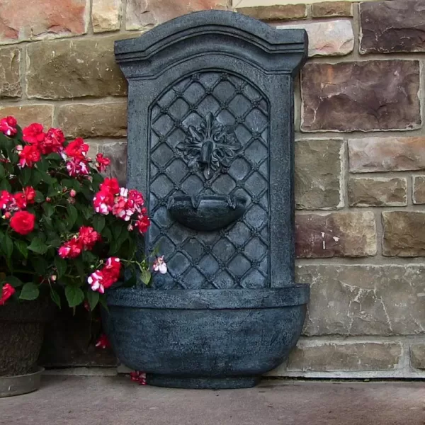 Sunnydaze Decor Rosette Resin Lead Solar Outdoor Wall Fountain