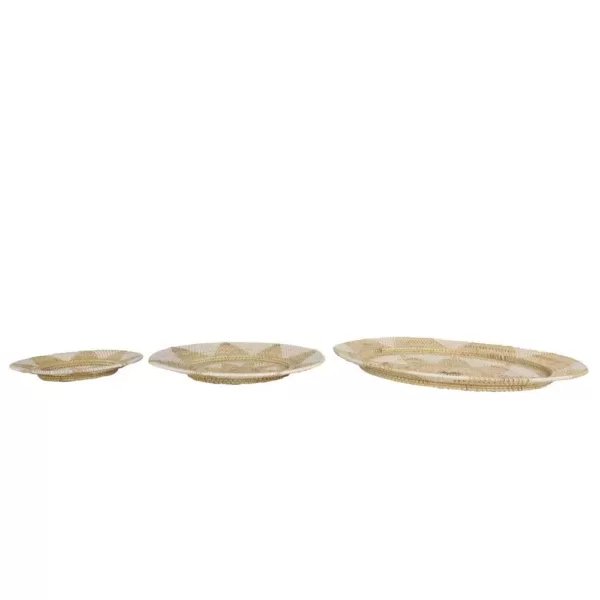 LITTON LANE Beige and White Wicker Basket Trays (Set of 3)