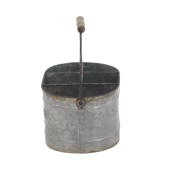 LITTON LANE Distressed Silver Iron 6-Bottle Oval Wine Caddy