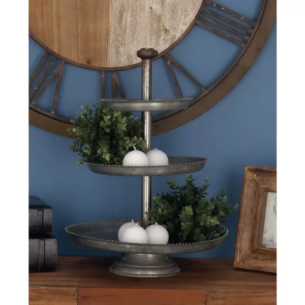 LITTON LANE 3-Tier Farmhouse Iron Cake Stand in Gray