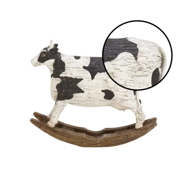 LITTON LANE Rectangular Polystone Cow Sculpture on Curved Rocker