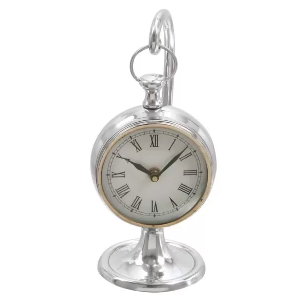 LITTON LANE 11 in. x 5 in. Classic Aluminum Round Table Clock