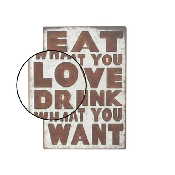 LITTON LANE 14 in. x 21 in. Pop Arts "Eat What You Love" Brown Metal Wall Sign