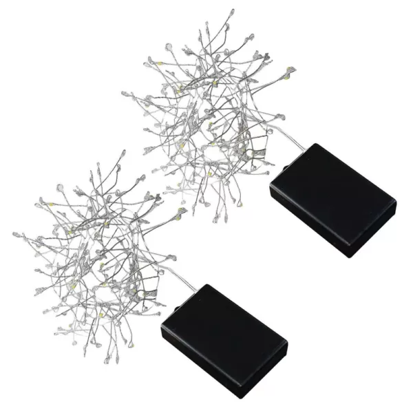 LUMABASE 5 ft. 100-Light LED White Firecracker String Lights with Silver Cord (2-Pack)