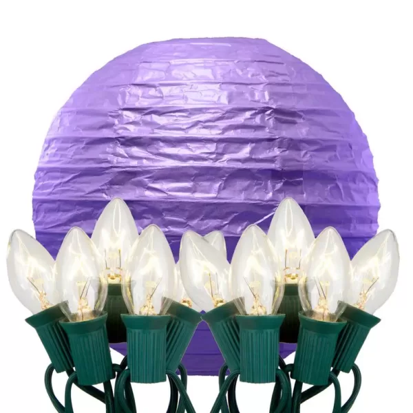 LUMABASE 10 in. 10-Light Purple Paper Lantern String Lights